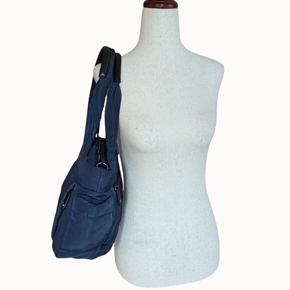 Sondra Roberts Squared Navy Puffer Tote Purse Nylon Shoulder Bag Quilted - Picture 4 of 11